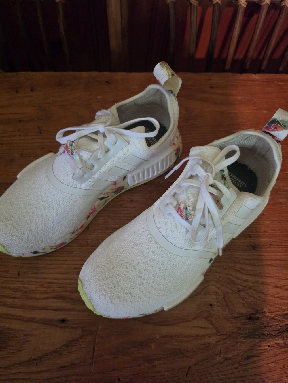 Adidas Womens White Floral NMD R1 Sport Shoes - Picture 15 of 16